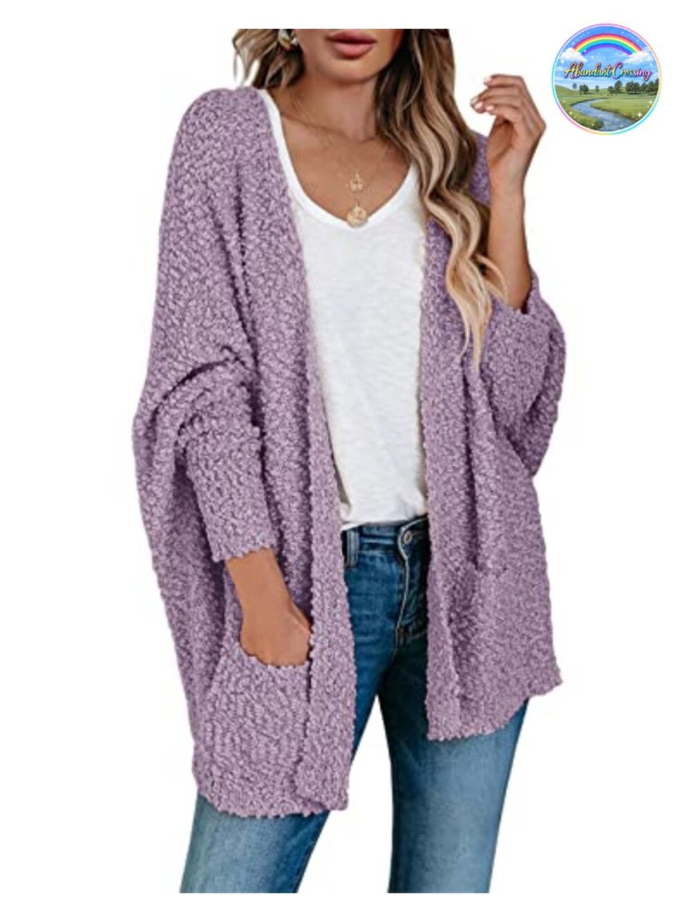 Saodimallsu Chunky Popcorn Batwing Open Front Cardigan Oversized Cozy Knit
